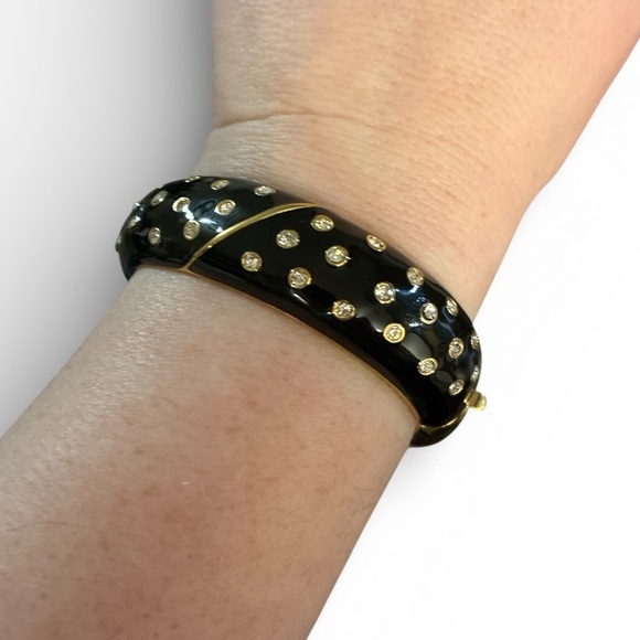 Swarovski Jewelry - DSCO Daniel Swarovski Black and Gold Polka Dot Hinge Bracelet